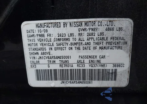 2010 Infiniti G37X z USA, uszkodzony, nr VIN JN1CV6AR5AM450061